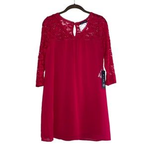 NWT As U Wish Cranberry Red Lace Sleeves and Top Mini Dress